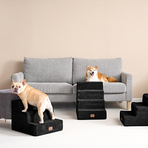 Image of EHEYCIGA Dog Stairs for Bed 18 inch H, 4-Step Dog Steps for High Bed, Pet Steps for Small Dogs and Cats, Non-Slip Balanced Pet Ramp Indoor, Black