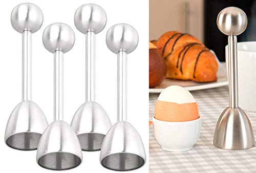 Foto von Rosenstein & Söhne Eieröffner mit Kuge: 4er-Set Eierköpfer & Eieröffner aus Edelstahl, für harte & weiche Eier (Eierklöpfer, Eierschalentrenner, Eierschneider)