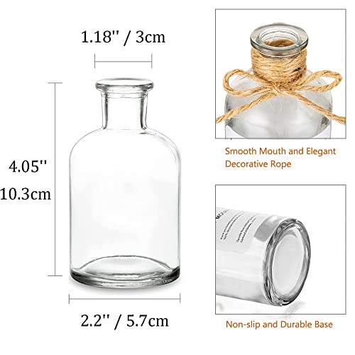 Mini Glass Vases For Centerpieces - Hewory 12Pcs 4.2Oz Clear Small Bud Vases In Bulk, Cute Tiny Glass Bottles Vase Set With Twine Rope For Wedding Decor, Home Decor, Table Decor (Not Include Flower) #TOP5