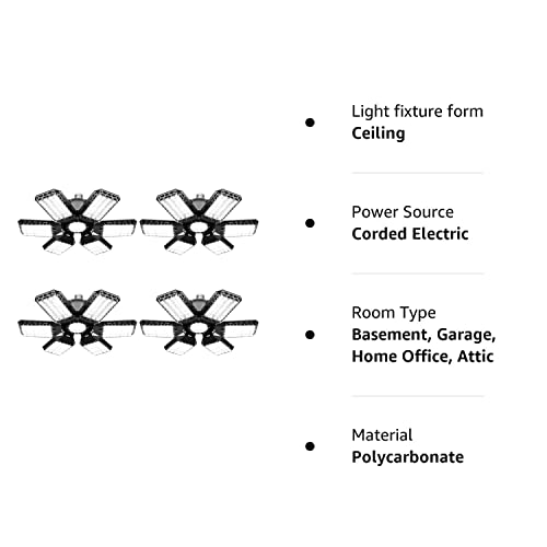 4 Pack Led Garage Light, 200W Led Shop Light, E26/E27 Garage Lights Super Bright Deformable Led Garage Ceiling Light With 6+1 Adjustable Panels Garage Lighting, Bay Light, Attic Light, Basement Light #TOP7