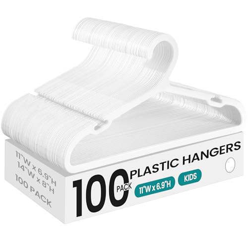Image of SONGMICS Baby Hangers 100 Pack, Plastic Kids Hangers for Closet, 11 x 6.1 Inches, for Children Aged 0-6 Years, Space-Saving, Non-Slip, Cloud White UCRP180W01