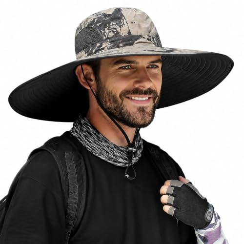 Image of Wide Brim Sun Hat for Men Women UV Protection Ventilated Summer Hats for Fishing Hiking Garden Beach