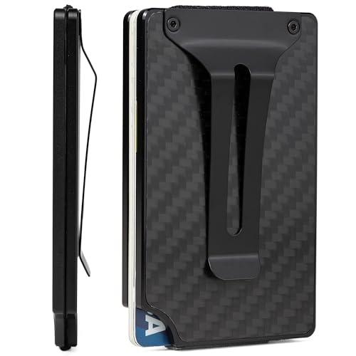 Image of Minimalist Carbon Fiber Wallet for Men, Money Clip Cash Strap Wallet, RFID Blocking Metal Wallet Aluminum Card Holder,Front Pocket Wallet