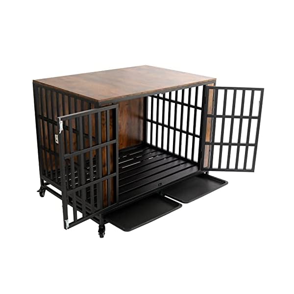 Heavy Duty Dog Crate, Furniture Style Dog Crate for Large Dogs 42 inch, Dog Kennel Furniture, Dog Cage Large Dogs Indoor with Lockable Wheels and Removable Trays by Zelecube, Rustic Brown Heavy Duty Dog Crate, Furniture Style Dog Crate for Large Dogs 42 inch, Dog Kennel Furniture, Dog Cage Large Dogs Indoor with Lockable Wheels and Removable Trays by Zelecube, Rustic Brown