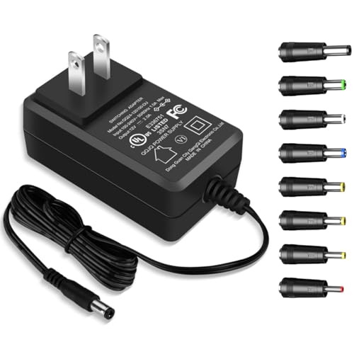 Universal 12V 2A AC Adapter with 8 Tips, UL Listed 12 Volts 2000mAh Power Supply Cord, 12 Volt AC/DC Charger, 12W Replacement Power Supply for Security Camera, LED Strip Light, Webcam, Router.