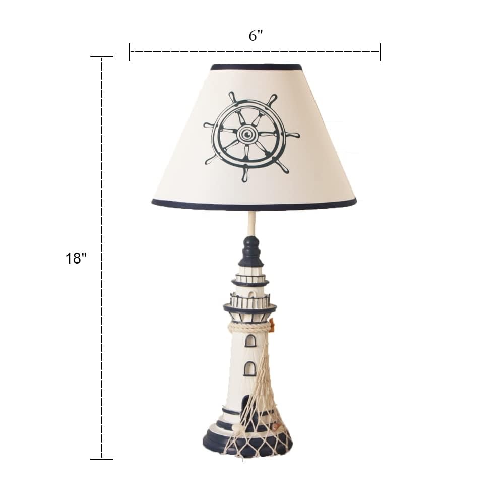 Simpatica lampada da tavolo nautica da comodino, lampade da comodino faro in resina bianco blu a 1 luce, lampada da lettura in resina stile nautico for camera da letto camera dei bambini ufficio