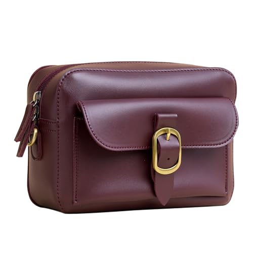 SUNLIGHT LEAVES Vegan Leather Crossbody Camera Bag For Women Vintage Square Satchel Retro Small Purse Simple Shoulder Handbag