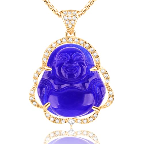 Image of ASGIFT Laughing Buddha Necklace Cubic Zirconia Green Jade Buddha Pendant with 18K Gold Plated Chain Lucky Buddha Necklace Jewelry Gift