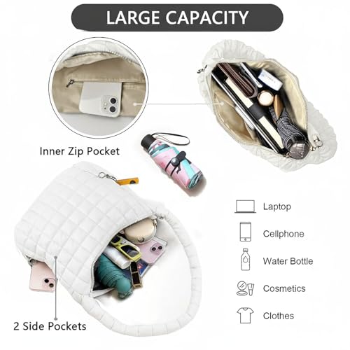 Bolso tote acolchado tipo puffer para mujer, bolso cruzado ligero de nailon, bolso hobo suave y amplio para llevar a mano o al hombro miniatura 4