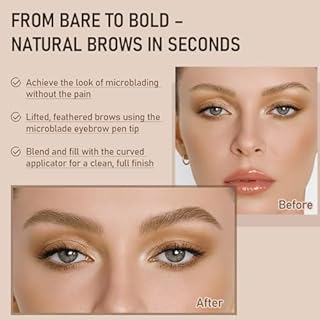 Dual-Ended Microblading Eyebrow Pencil for Women, 2 in 1 Liquid Eyebrow Pencil with Curved Tip and 4D Brow-Fection Microblading Pen, Shaped Fill HairLike Waterproof Lasting Eyebrows (01 Light Brown)