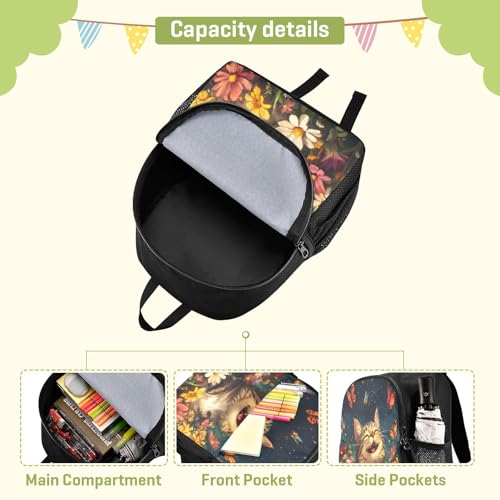 RunningBear Cat Flowers Black Kids Backpack for Boys Girls Lightweight Mini Cute Daycare Bag for Elementary4