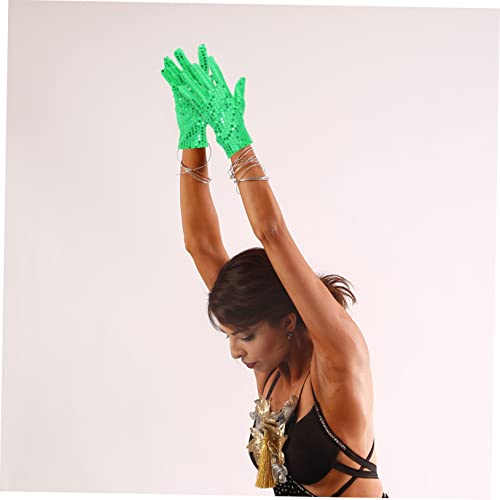 VANZACK Sequin Dance Gloves for Women Lightweight Breathable Wear Resistant Party Gloves for Stage Performance and Nightclub Decorative Green4
