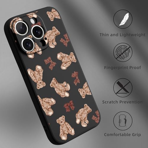 Coque de téléphone ours en peluche pour iPhone 14 Pro avec MagSafe et objectif noir silicone