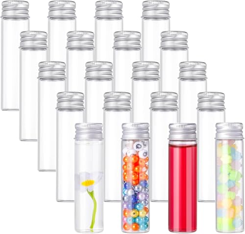 20 Pcs 20ml Tube a Essai Verres, Petits Tube à Essaie, Tubes à Essai en Verre transparents avec bouchon à vis, tubes en verre avec couvercle pour fleurs et épices