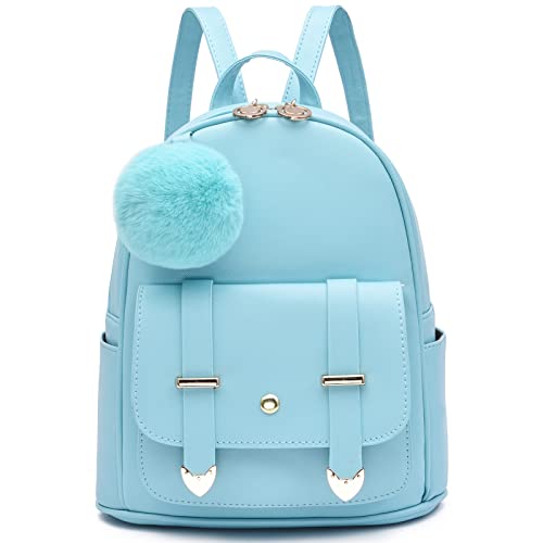 Image of I IHAYNER Girls Fashion Backpack Mini Backpack Purse for Women Teenage Girls Purses PU Leather Pompom Backpack Shoulder Bag