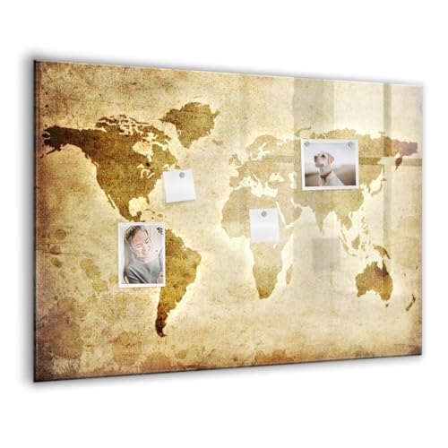 Tableau magnétique en verre carte du monde 100x70 effaçable avec aimants néodyme