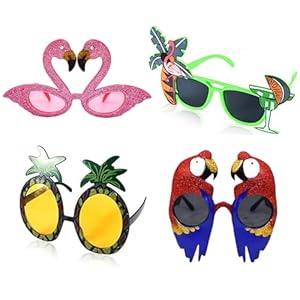 4 Pairs Funny Sunglasses Party Sunglasses, Novelty Sunglasses Funny Glasses Summer Party Photo Booth Props Tropical Fancy Dress Favors Supplies Decoration for Kids Adults