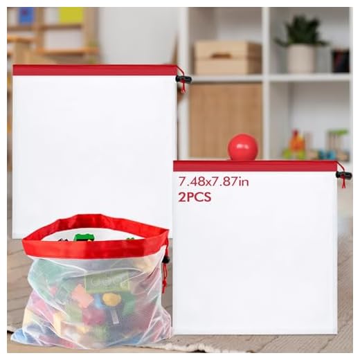 Mesh Toy Bags 2PCS Toy Organization and Storage Bags Reusable Mesh Bag for Stuffed Plush Toys, Building Blocks, Puzzles Pieces, Fruit, Vegetable (7.48x7.87in 2PCS)