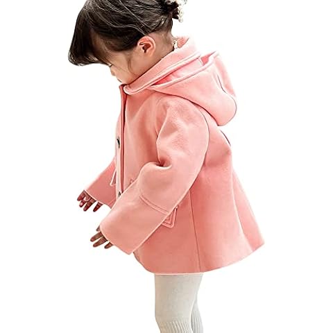 rrhss Baby Girls Button Formal Coat Toddler Kids Hooded Woolen Jacket Fall Winter Outwear Pink Size(2-3 Years) Cover