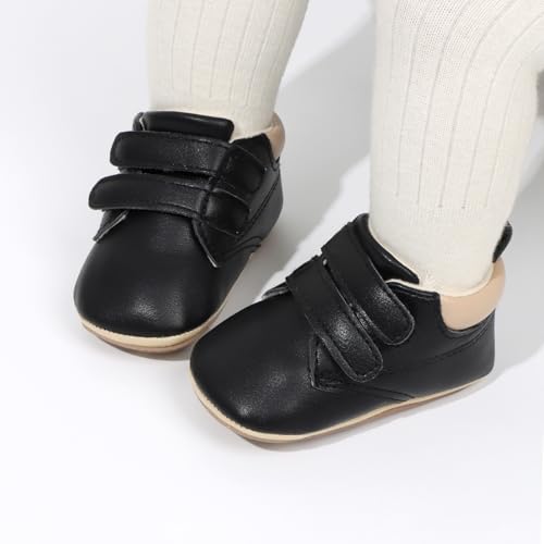Image of HsdsBebe Baby Boys Girls Pu Leather Hard Bottom Walking Sneakers Toddler Rubber Sole First Walkers Infant Cartoon Slippers Crib Shoes