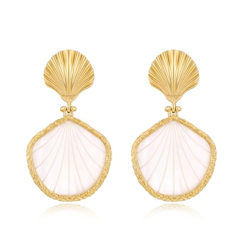 LILIE&WHITE Gold Shell Earrings Chic Summer Beach Seashell Earrings Gold Triangle Dangle Earring For Women Fashion Geometric Earring Jewelry