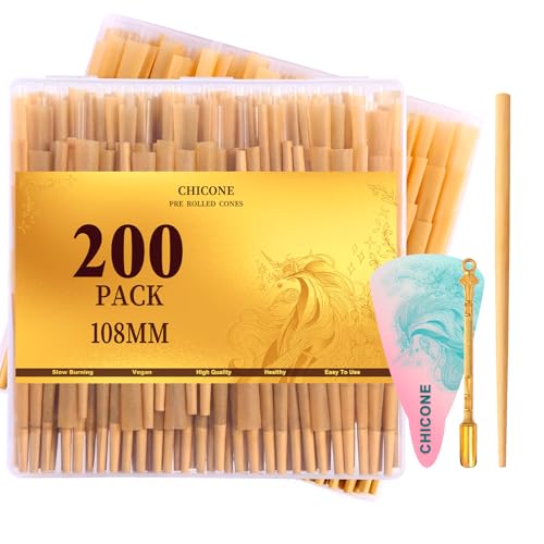 200 PACK Cones Rolling Paper | 108mm King Size Slow Burning | with Loader and Packing Sticks | cones | rolling papers | accessories