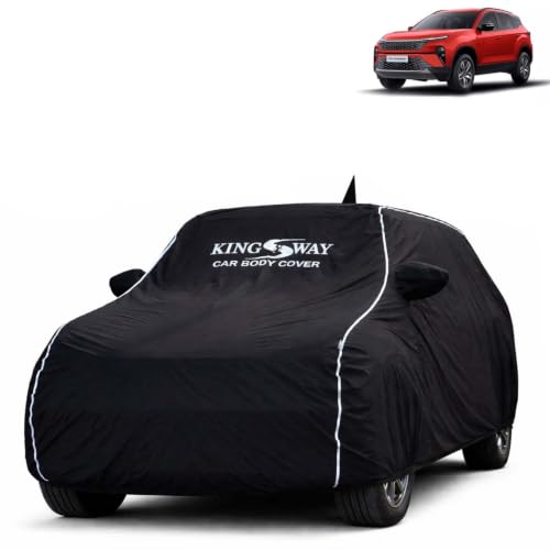 Image of KINGSWAY Super Waterproof Car Cover Only with Tata Harrier (Year 2023 Onwards - All Model) | Mirror and Antenna Pockets | All Weather Car Body Cover with Silver Piping | Black