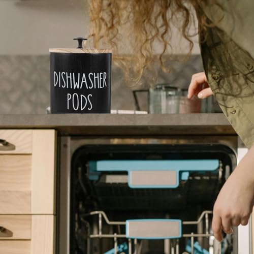 PRETYZOOM Round Dishwasher Pod Holder with Lid Wooden Storage Container for Kitchen & Bathroom Airtight Laundry Detergent Organizer Compact 6.3 Inch Storage Bin - Image 2