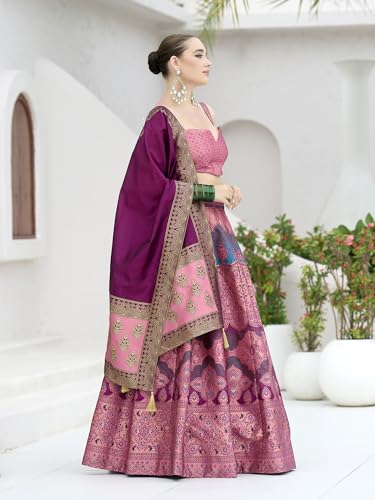 Image of PURVAJA Women's Kanjiwaram Semi-Stitched Lehenga choli