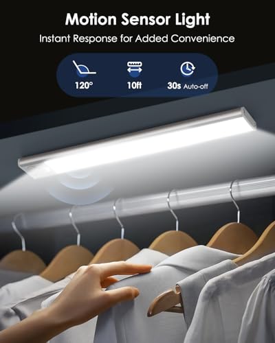 Image of 5-Pack Under Cabinet Lighting, 68LED 2000mAh Rechargeable Battery Operated Motion Sensor Light Indoor, 3 Color Wireless Dimmable Closet Lights, Magnetic Under-counter Light Fixtures for Kitchen, Home