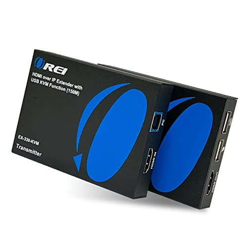 OREI KVM Over IP HDMI Extender Over LAN, Single CAT5e/CAT6A/CAT7 Cable Output1080p PC Control – Up to 330 Ft – Remote Keyboard Mouse USB Control – Over Home Network