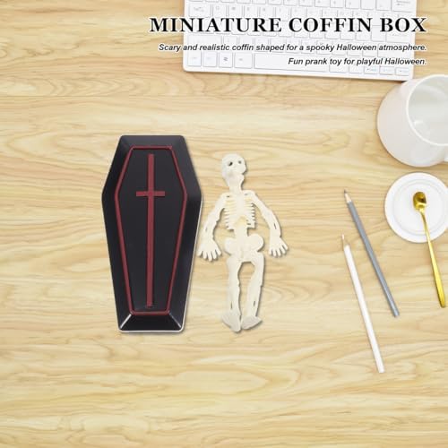 41np+mv+neL._AC_ Garneck 2 Sets Miniatur-Sarg und Skelett für Halloween-Dekorationen, lustige Streich-Requisiten für Partys, realistische kleine Sarg-Dekoration für gruselige Feiern