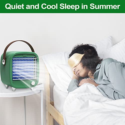 Mini Portable Air Conditioner, Personal Desk Air Conditioner Pure Chill Evaporative, Stepless Speed Control And Night Light, Small Air Conditioner For Bedroom Office Desktop -Green #TOP5