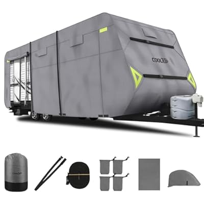 COOLTOP Upgraded 300D Waterproof Travel Trailer RV Cover for 31' - 34' Rvs, Windproof Camper Cover Breathable Ripstop for Jayco RV Motorhome with Adhesive Patch & Storage Bag