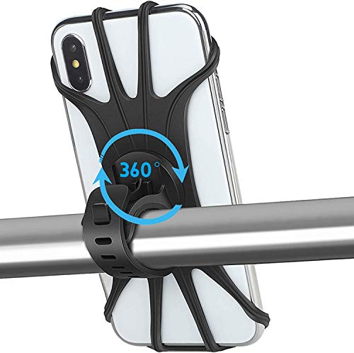 Silicone Bike Mobile Phone Holder, Universal 360° Rotating Bicycle Motorbike Handlebar Phone Mount Compatible for iPhone SE/11/12/13/14Pro Max/X/XS MAX/XR/8 '' to 6.5'' Smartphones