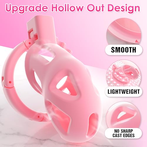 Image of Uoffile Male Chastity Cage Devices, Large Lightweight Sissy Chastity Cage with 8 Adjustable Cock Rings and Invisible Lock, Man Penis Exercise Bondage Gear & Accessories Couple BDSM Adult Sex Toys Pink