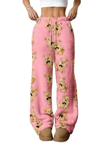 Image of ZAFUL Women's Fuzzy Plush Pajama Pants Wide Leg Pj Bottoms Lounge Pants