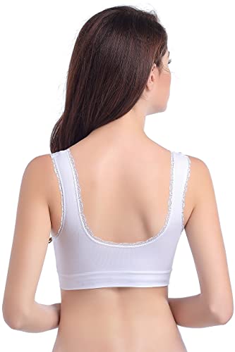 Women's Leisure Sports Sleep Bra Comfort Seamless Stretchy Lace Trim Wirefree White #TOP4