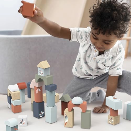 Image of SPEEDY MONKEY Wooden Building Blocks Set 50 Pieces STEM Learning Toy | 50-piece construction set, stacking toys, building blocks, preschool toys, STEM spatial reasoning, creative block play, gift