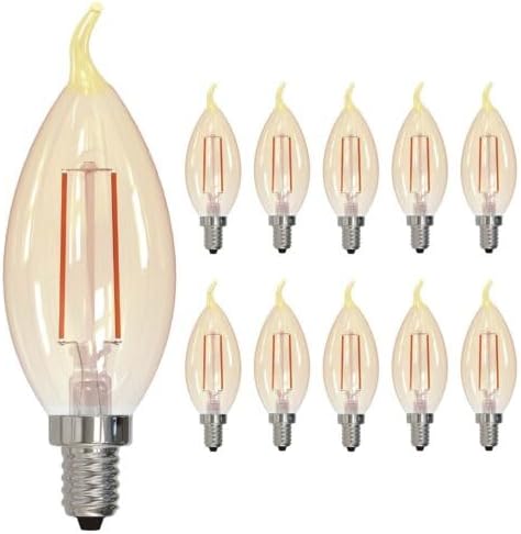 Bulbrite (Pack of 10) 776903, 2.5W LED Amber Light Bulb, Flame Tip, CA10 2100k Filament Nostalgic E12 Candelabra Base for use in Chandeliers and sconces Fully Compatible Dimming