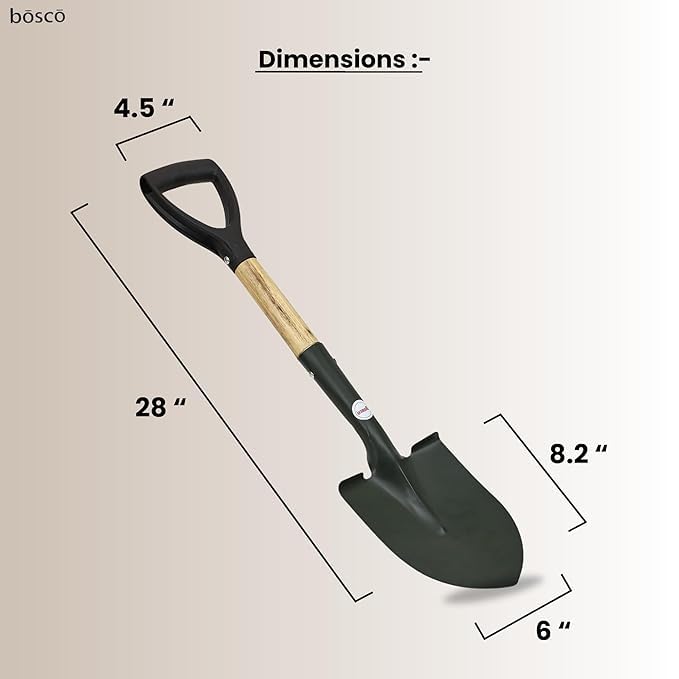 Image of BOSCO Small Multi-Purpose Shovel Pack of 2 | Heavy-Duty Rust-Resistant Steel Blade | Compact Gardening, Camping, Construction & Outdoor Tool with Ergonomic D Handle