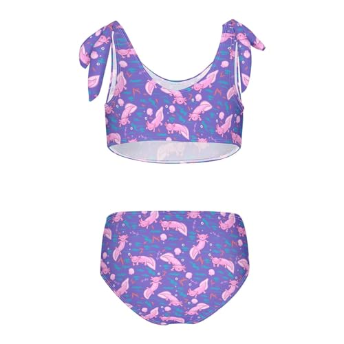 Image of Pink Axolotl Girls Swimsuit Bikini Set Beach Sport Tankini 2-Piece Swimsuit 11-12T