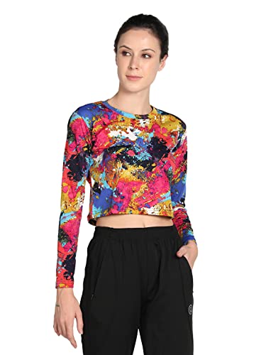 Image of CHKOKKO Women's Polyester Regular Fit Round Neck Full Sleeves Gym Crop Top