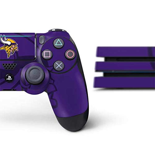 Skinit Decal Gaming Skin Compatible with PS4 Pro Console and Controller Bundle - Officially Licensed NFL Minnesota Vikings Double Vision Design