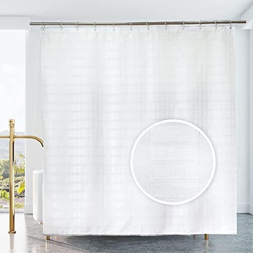 YISURE Black Jacquard Shower Curtain, Waterproof Fabric Shower Curtain with Magnets Weighted Bottom and Plastic Hooks 180 W x 180 Lcm