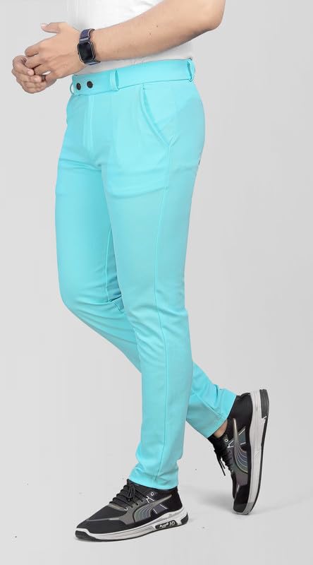 Image of MiraMichi Men's Slim Fit Formal Trousers - Crafted from Premium Lycra Blend Fabric, Solid Pattern, Ideal for Formal Occasions