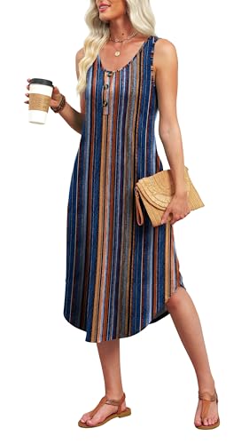Image of WIHOLL Summer Dresses for Women 2026 Button Front Sleeveless Casual Midi Dress Beach Vacation Sundresses with Pockets