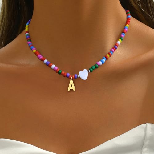 Colorful Initial Cute Necklaces for Wowen Girls - Trendy Beaded Choker Necklace for Teen Girl, Personalized Letter Initial Gifts for Daughter Teen Jewelry Birthday Gifts3