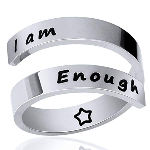 Jude Jewelers Stainless Steel Inspirational Mantra Statement Graduation Cocktail Party Ring (I am Enough.)
