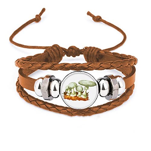 Bracelet en cuir champignon frais : bijou motif nature et accessoire bois